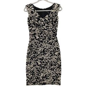 Adrianna Papell Printed Dress 4 Black Tan Bodycon Cocktail‎ Mini V-Neck Stretch